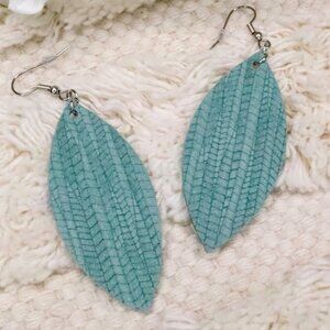 Seafoam Green Textured Leather Petal Earrings